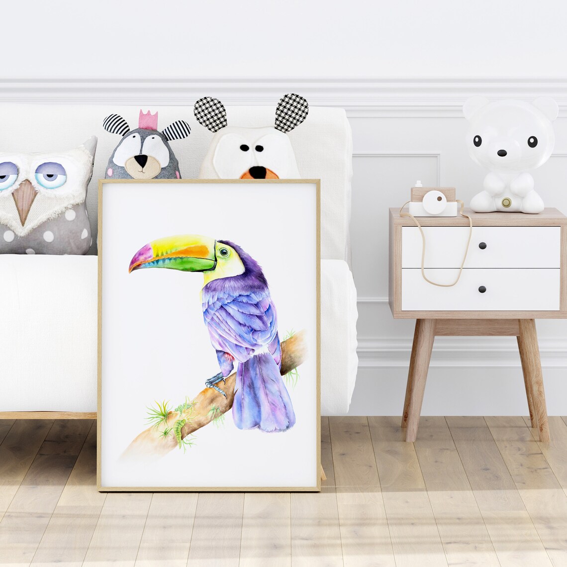 Colorful Toucan Watercolor Poster on a Branch for Jungle Nursery - Image 2