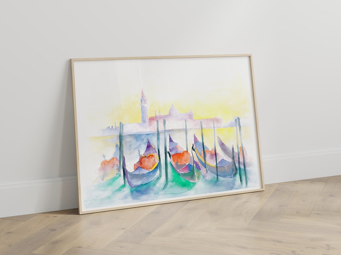Venice Gondola Lagoon Sunset Watercolor Italy Romantic Poster - Image 2