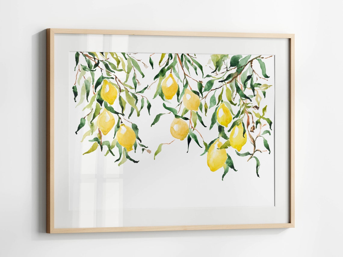 Lemon Watercolor Print Horizontal Lemon Tree Wall Art Italian Lemon Poster