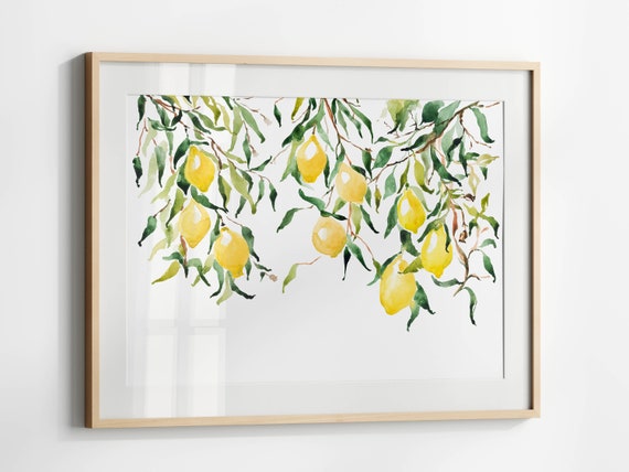 Lemon Watercolor Print Horizontal Lemon Tree Wall Art Italian Lemon Poster