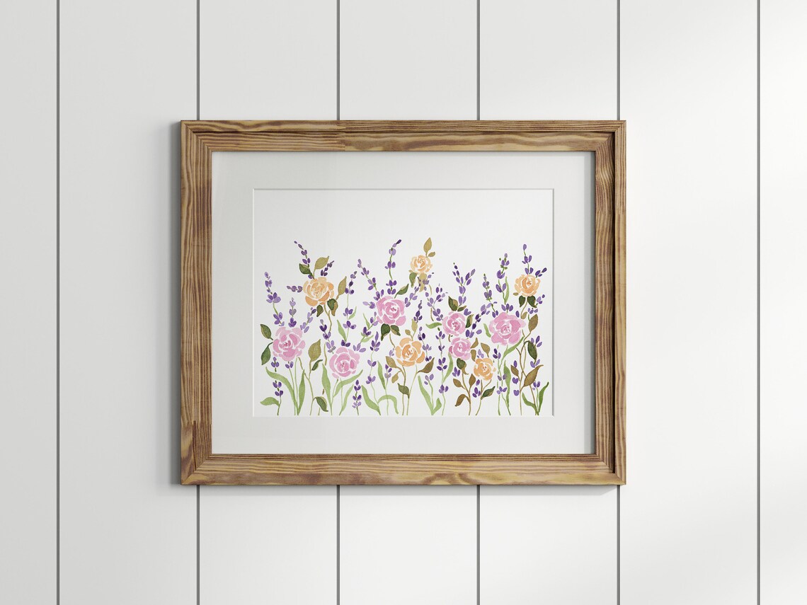 Lavender And Roses Watercolor Purple Floral Garden Art Print - Image 2