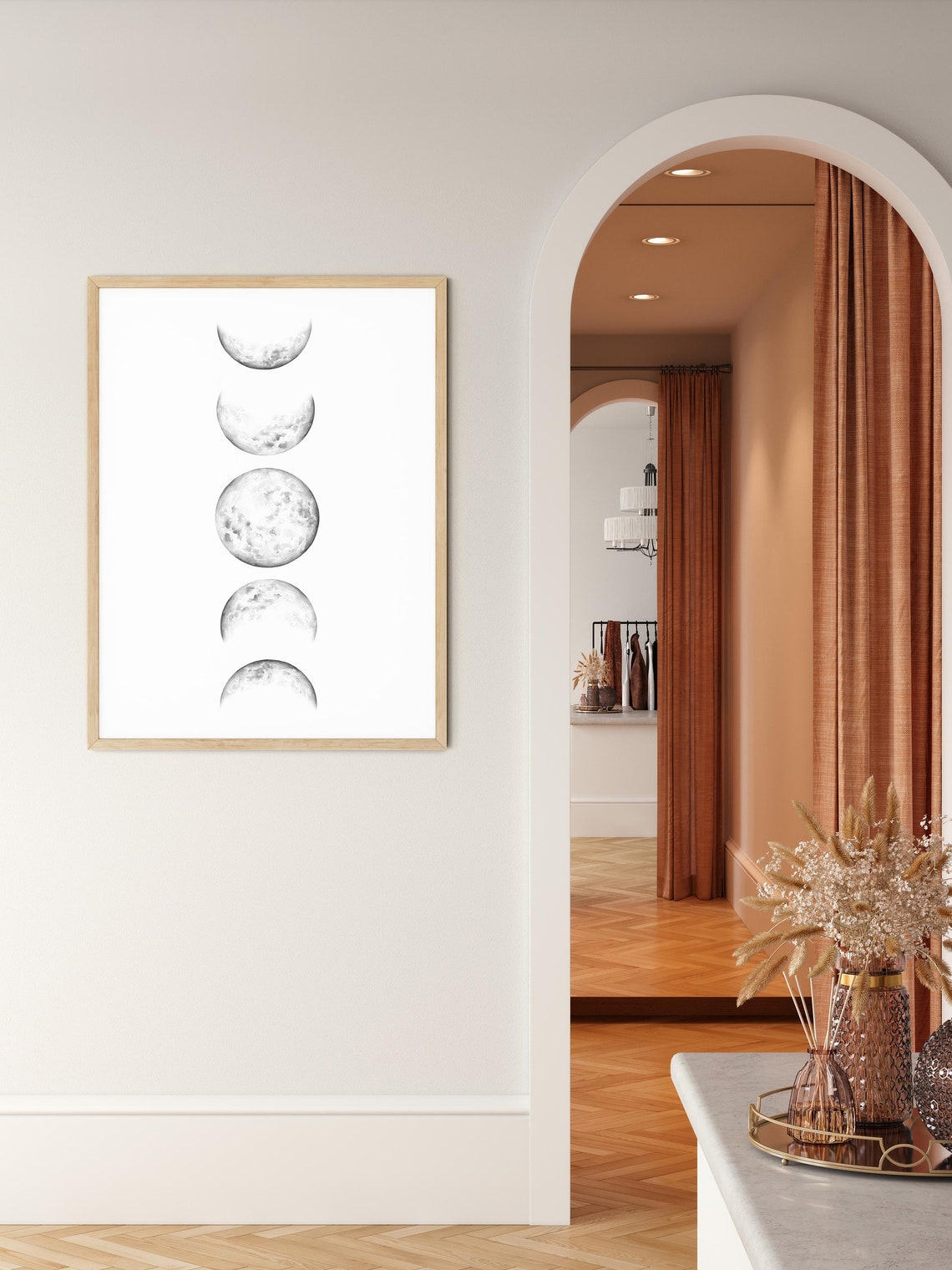 Moon Phases Vertical Celestial Watercolor Minimalist Lunar Poster - Image 3