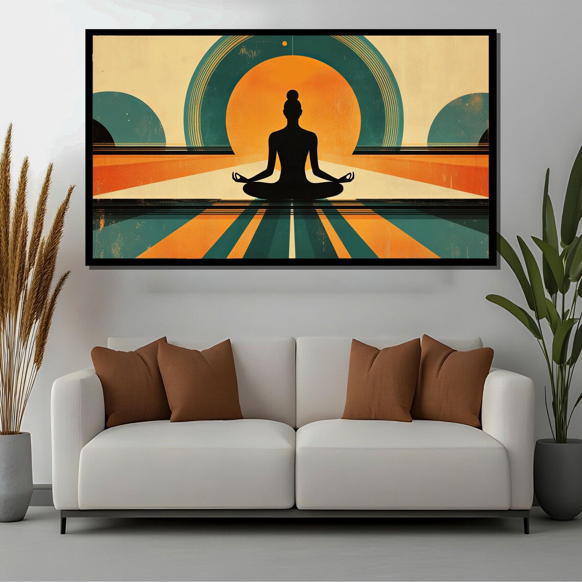 Retro Sunset Meditation Zen Silhouette, Vintage Yoga - Image 2