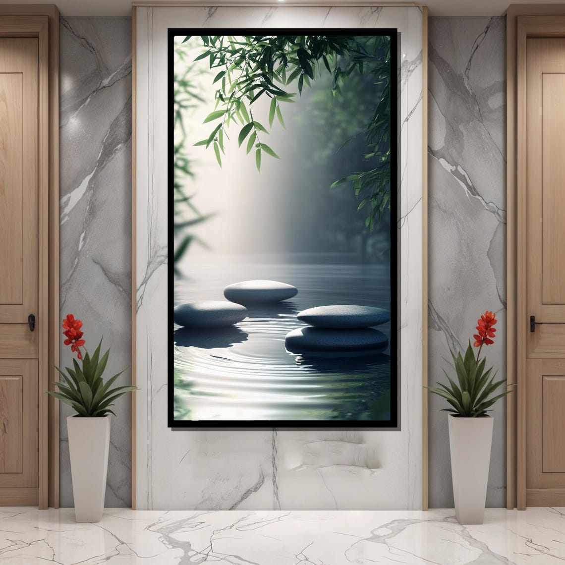 Zen Stones and Bamboo, Minimalist Nature Decor - Image 2
