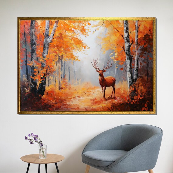 Majestic Deer, Autumn Forest Landscape Poster