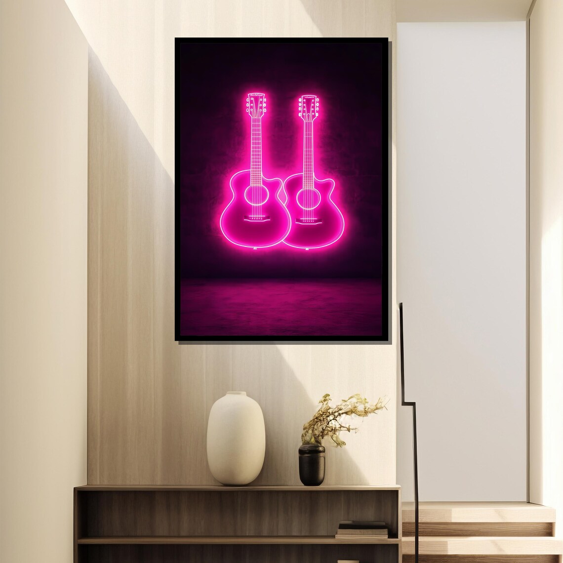 Neon Pink Guitar - Music Room Modern Artwork - Image 2