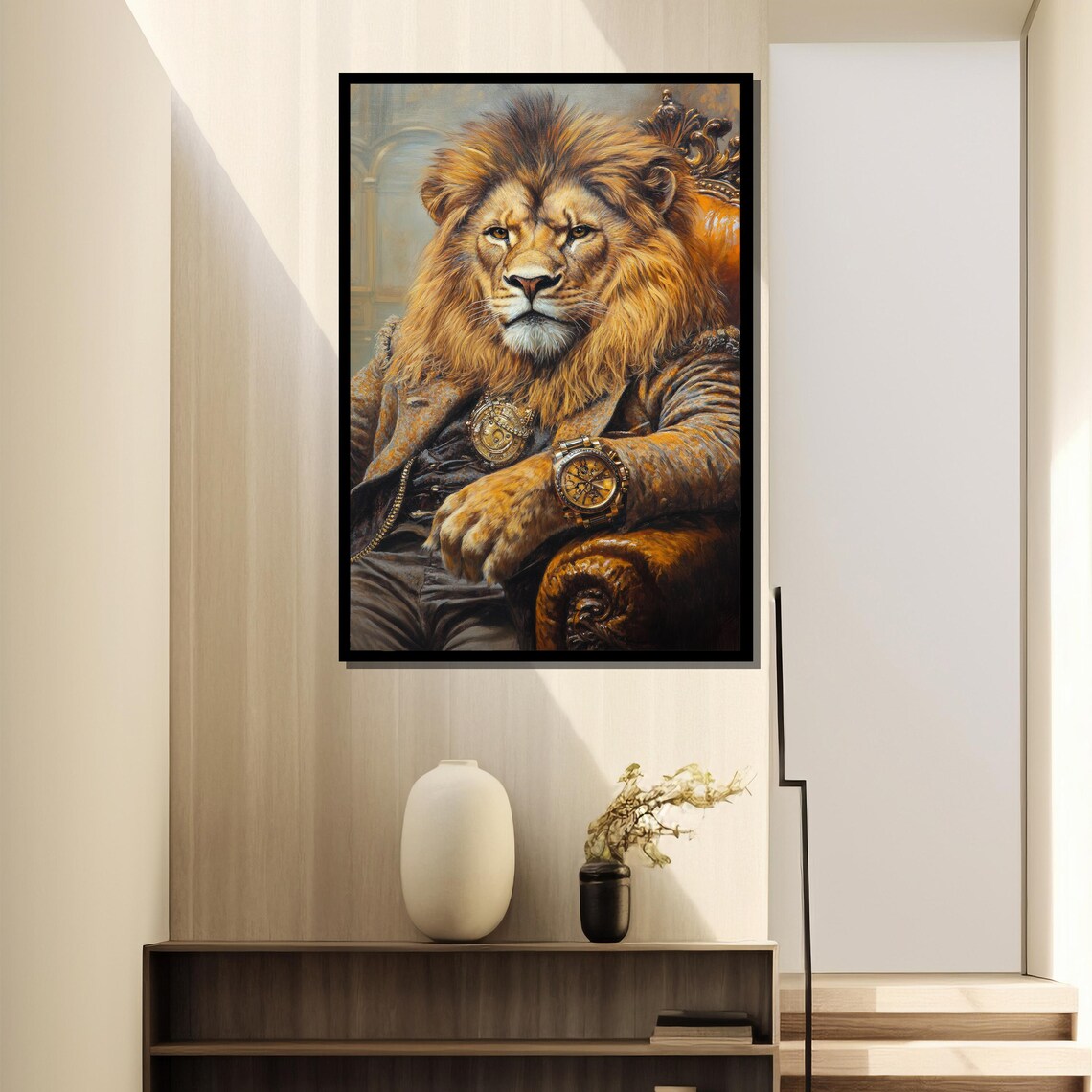 Regal Lion Painting, Sophisticated Animal Portrait - Image 2