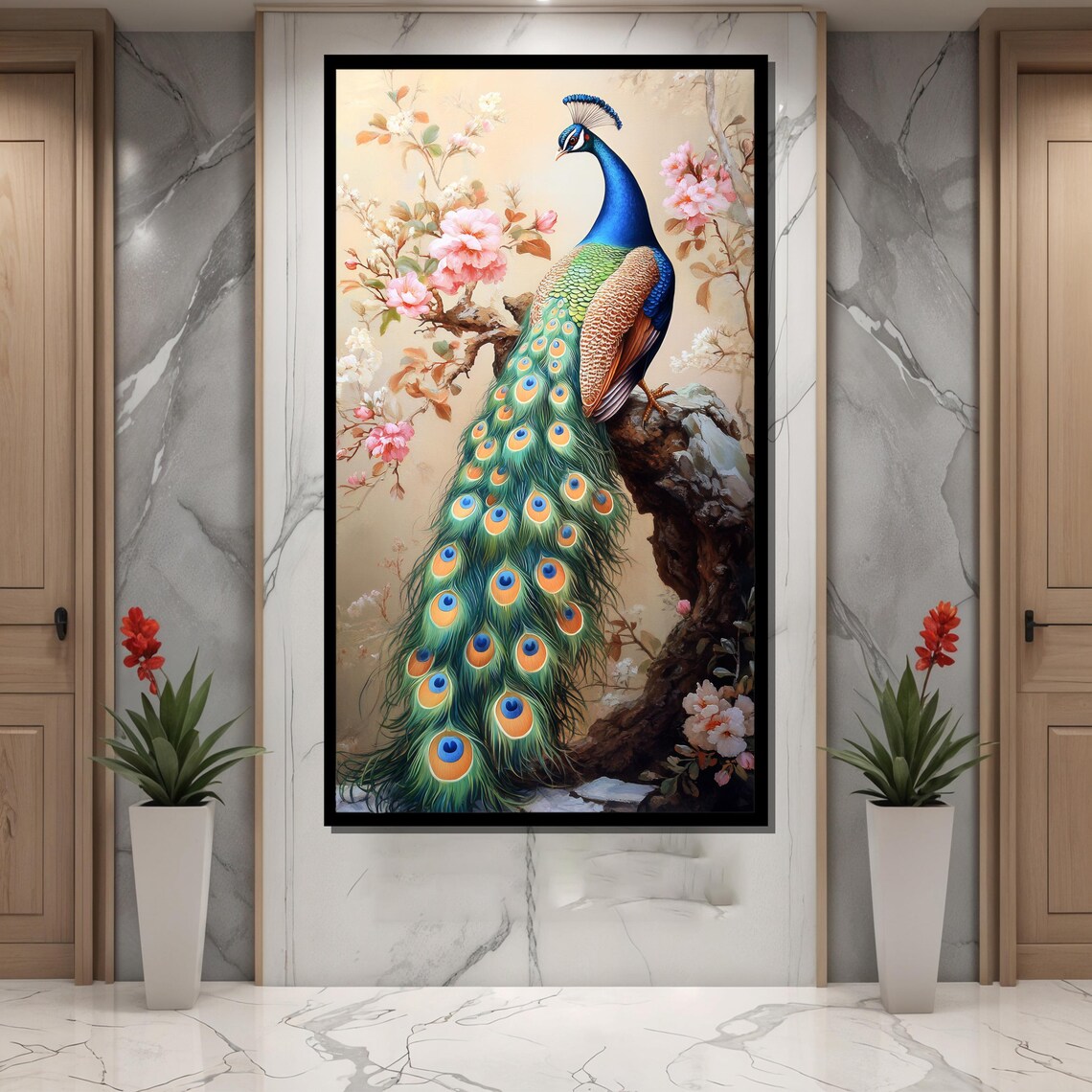Peacock Art Print, Elegant Floral Home Decor - Image 2