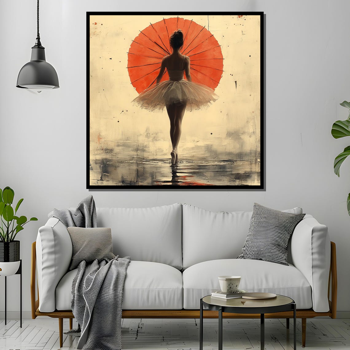 Elegant Ballerina With Red Umbrella, Minimalist Ballet Art - Image 2