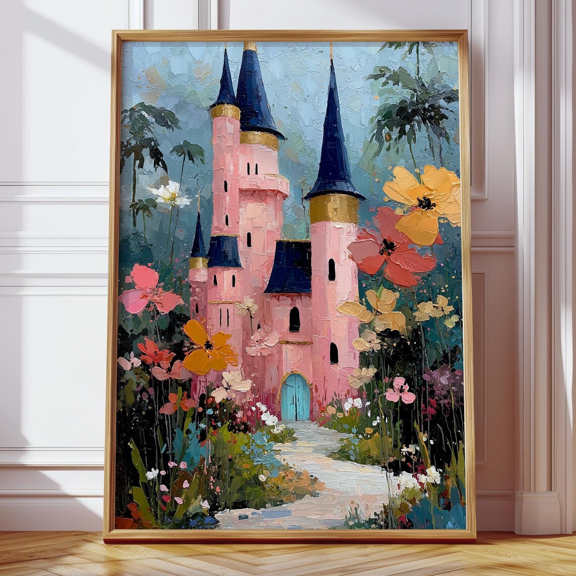 Pink Fairytale Castle Poster, Whimsical Nursery Decor