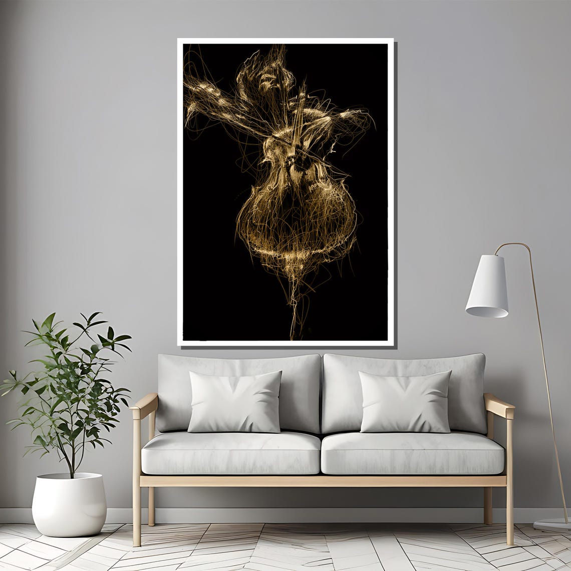 Golden Line Art Dancer on Black Scribble Sketch Dance Poster - Image 2