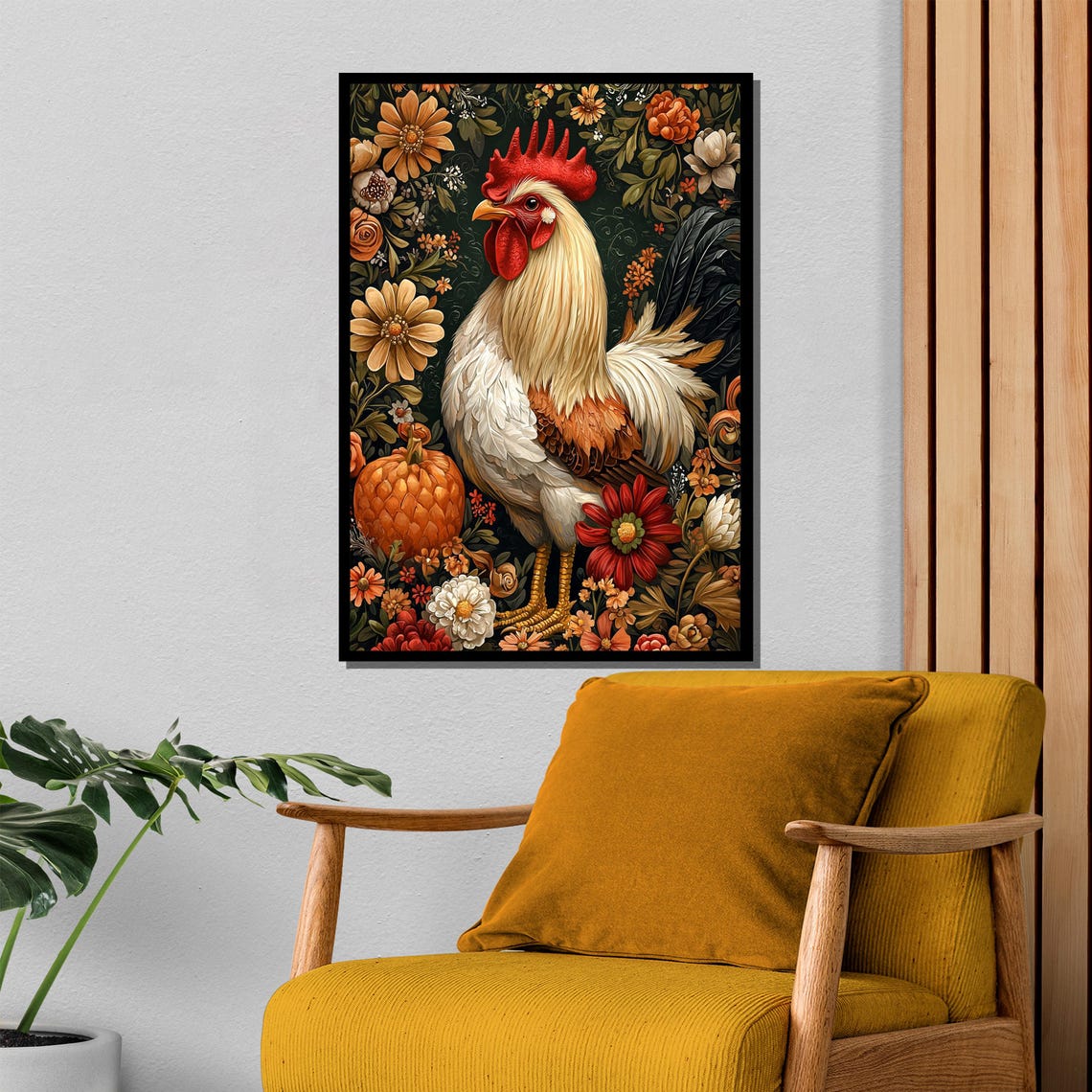 Rustic Rooster With Autumn Flowers Pumpkin Farmhouse Art Poster - Image 4