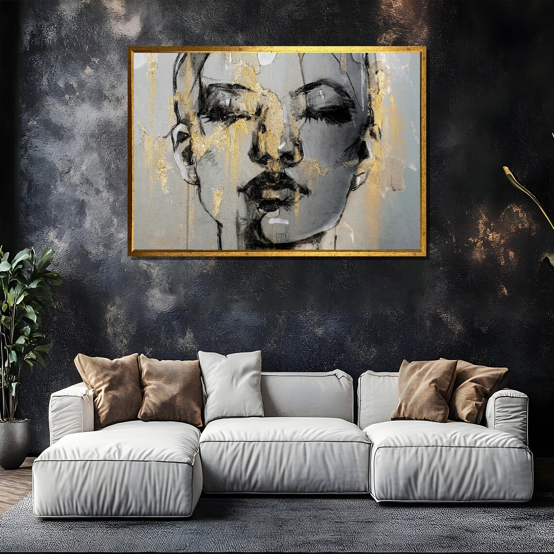 Abstract Woman Face With Gold Leaf Raw Emotion Luxe Art Poster - Image 5