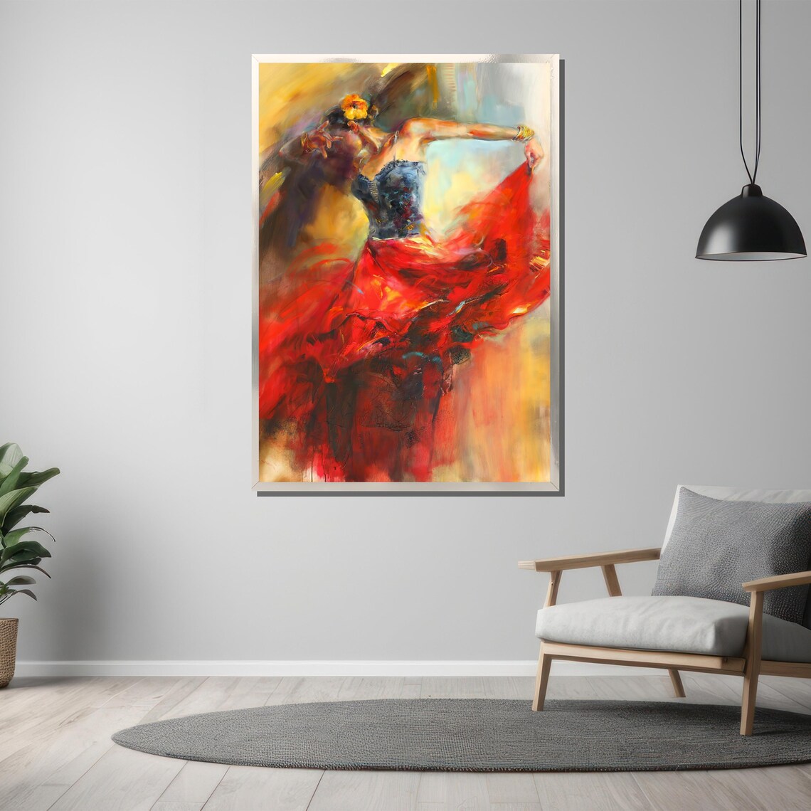 Flamenco Dancer in Blue Bodice Swirling Red Skirt Art Poster - Image 3