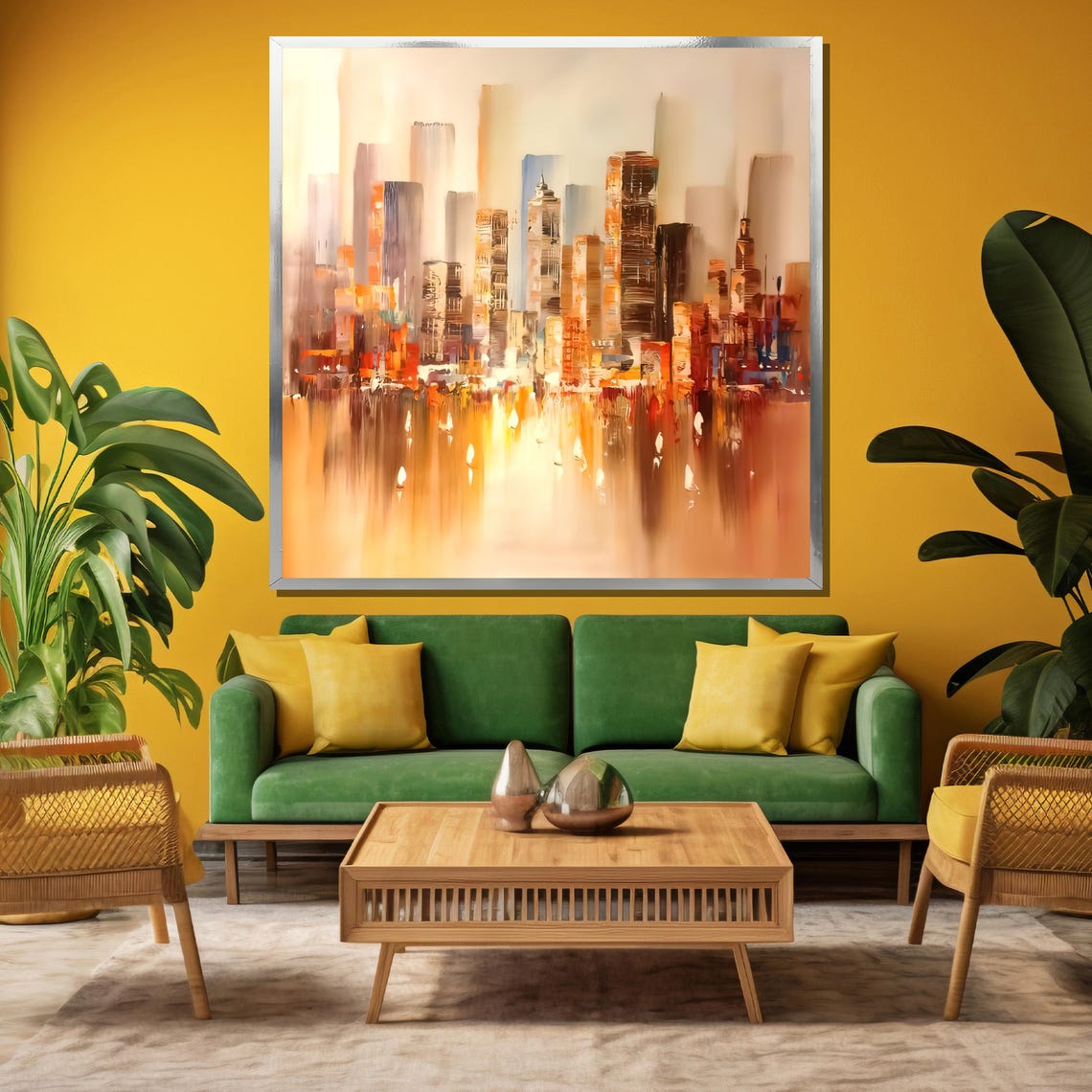 Abstract City Skyline Sunset Gold Textured Modern Urban Poster - Image 3