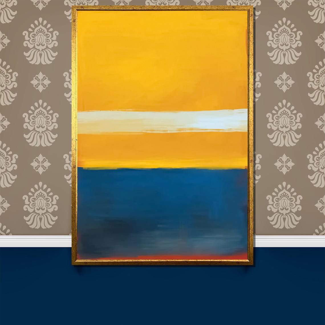 Yellow Blue Color Block Abstract Modern Minimalist Art Poster