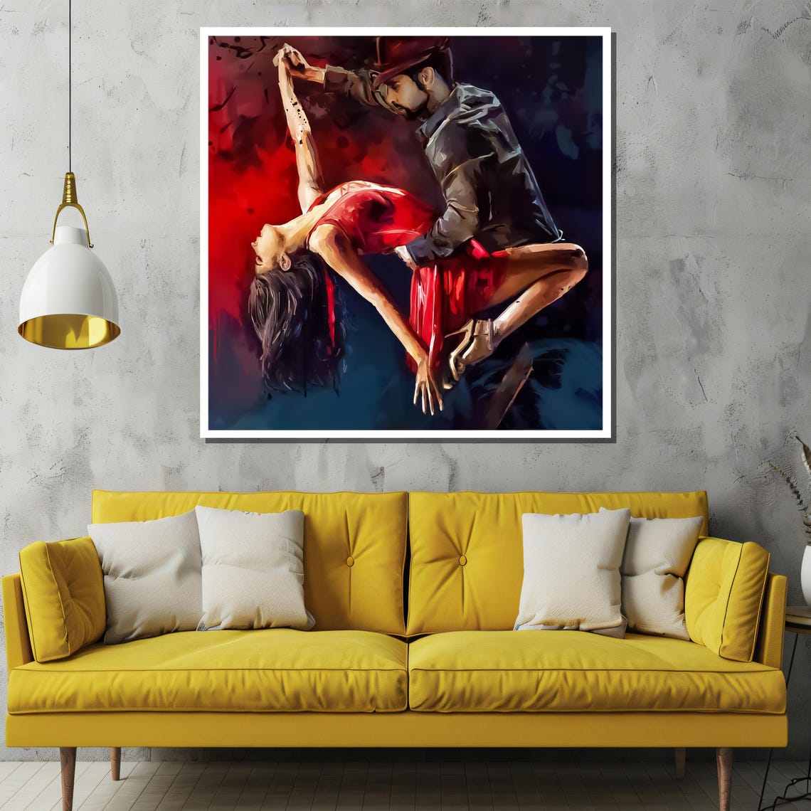 Dramatic Salsa Dip in Red Dress Moody Dark Night Oil Art Poster - Image 2