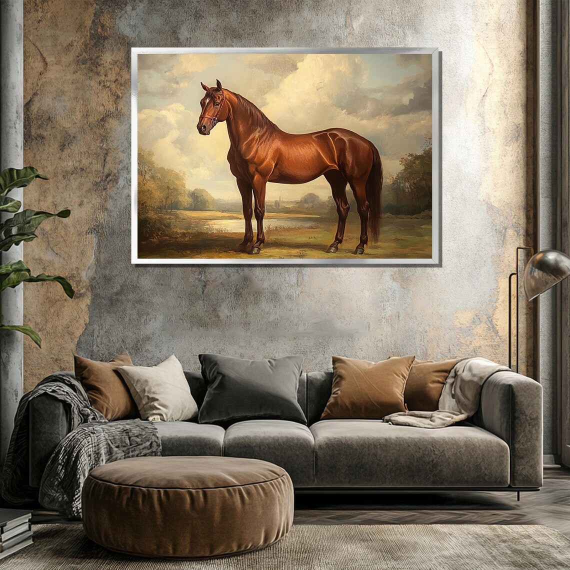 Chestnut Horse Standing in Pastoral Landscape Classic Art Poster - Image 3