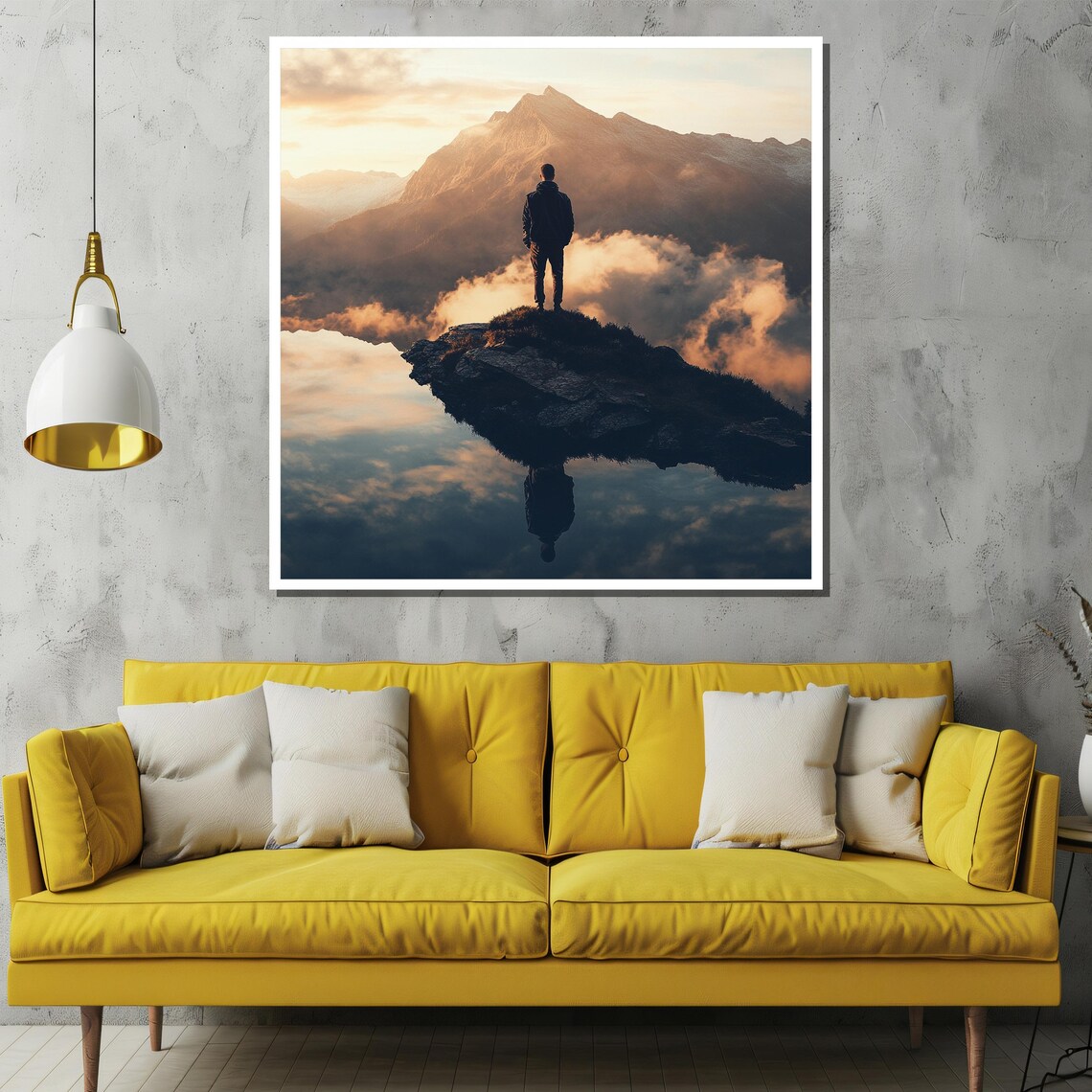 Peak Moment Mountain Explorer Silhouette Over Mirror Lake Poster - Image 2