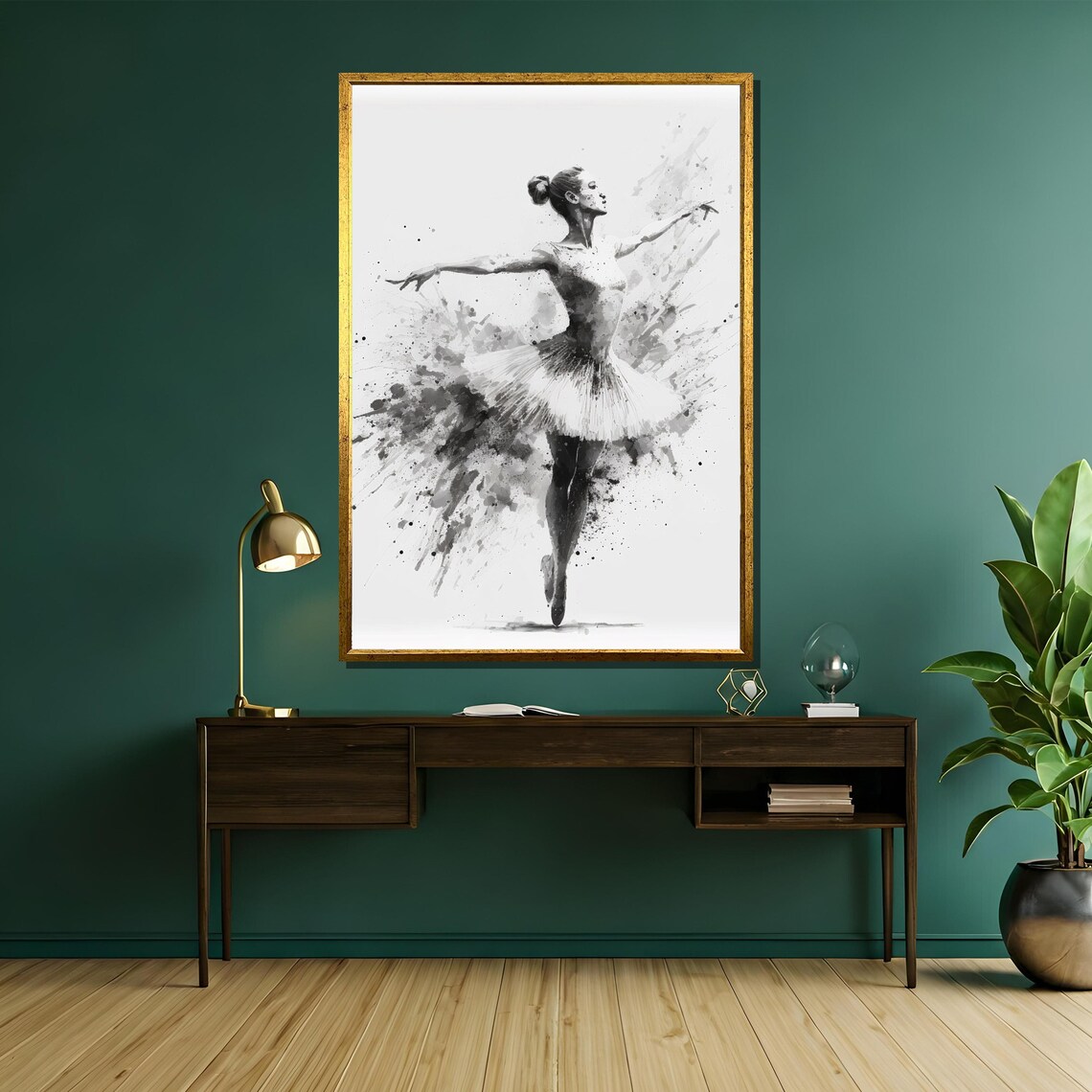 Black and White Watercolor Ballerina Ink Splash Sketch Poster - Image 5