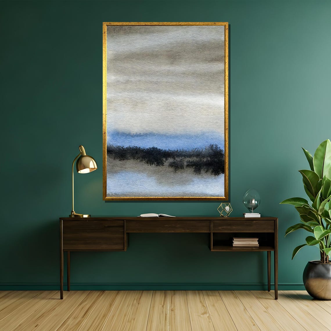 Misty Gray Blue Abstract Watercolor Landscape Serene Painting Poster - Image 5