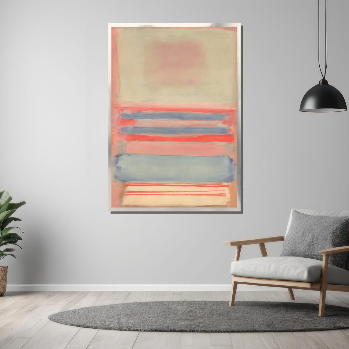 Rothko Style Soft Pastel Coral And Blue Striped Abstract Poster - Image 3