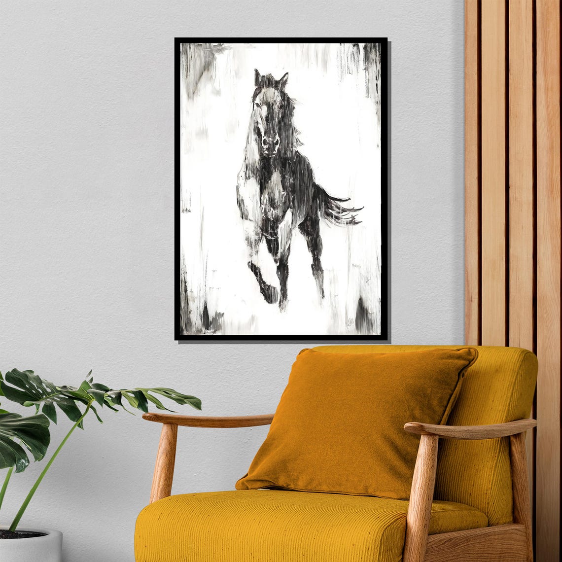 Dynamic Charcoal Sketch Of A Dark Horse Charging Forward Poster - Image 4