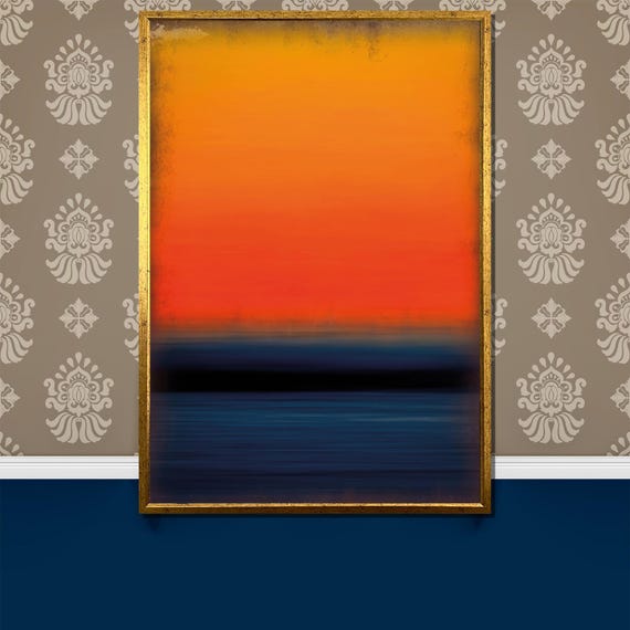 Mark Rothko Sunset Horizon Painting Modern Abstract Art Gift In Warm Orange And Deep Blue Hues