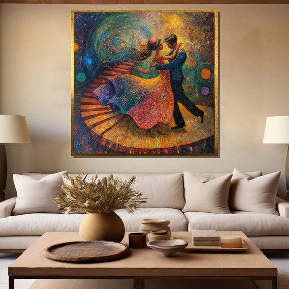 Romantic Dancing Couple Painting Colorful Art Gift For Lovers Perfect For Home And Wall Decor