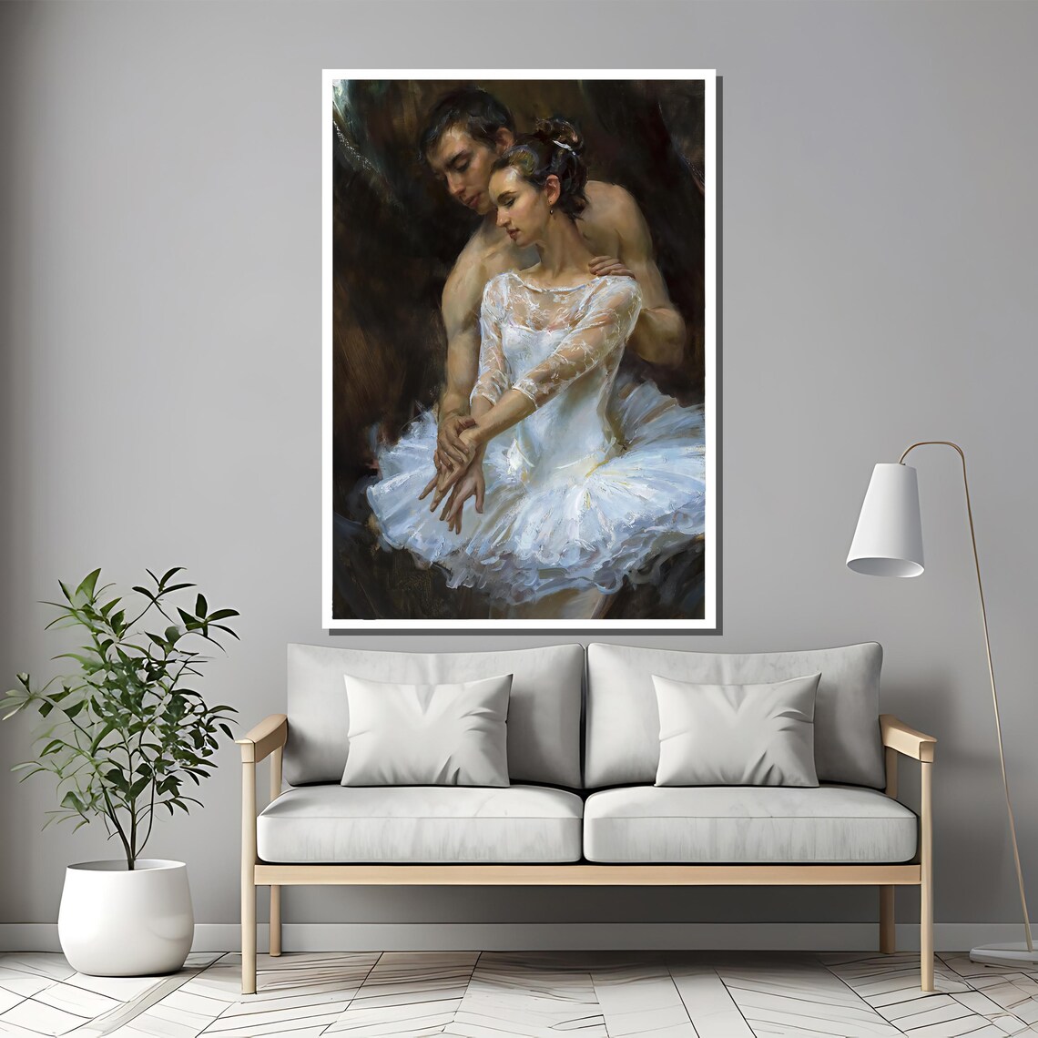 Romantic Ballet Couple Tender Embrace Dark Elegant Painting Poster - Image 2