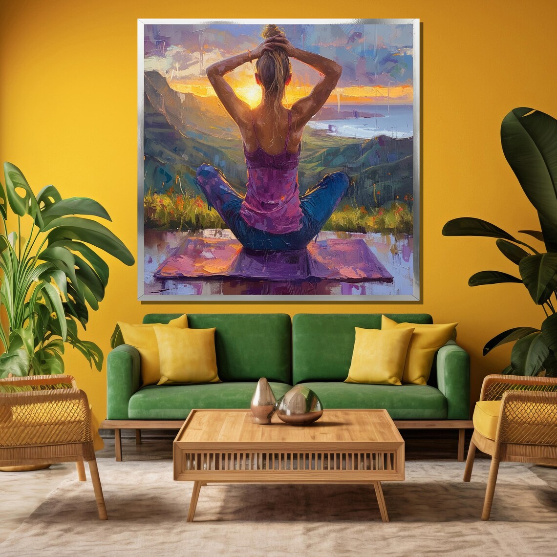Sunrise Yoga Over Mountain Lake Peaceful Meditation Art Poster - Image 3