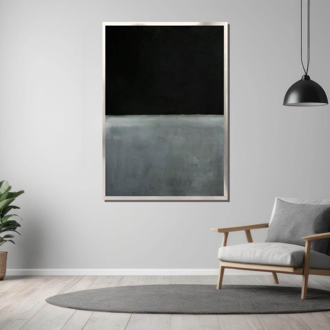 Minimalist Black And Grey Split Canvas Abstract Statement Decor Poster - Image 3