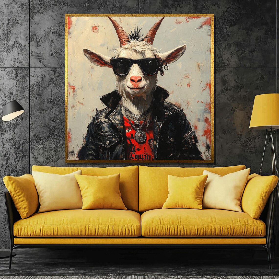 Rebel Yell Punk Rock Goat in Sunglasses and Leather Jacket Poster