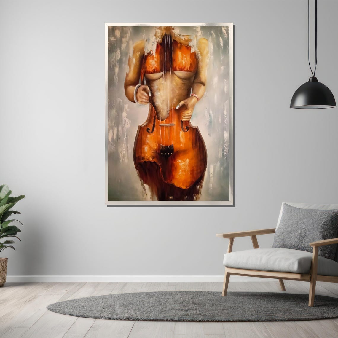 Surreal Violin and Nude Fusion Amber Tones Symbolic Art Poster - Image 3