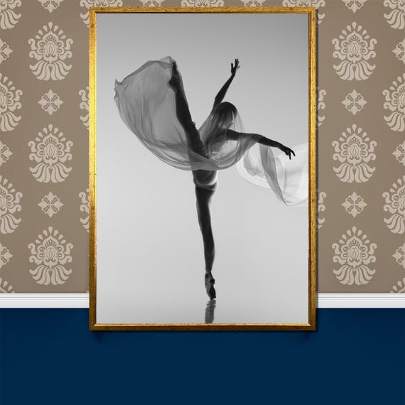 Elegant Black And White Ballerina Painting Modern Dance Wall Art Gift Minimalist Ballet Artwork For Home Or Studio Decor