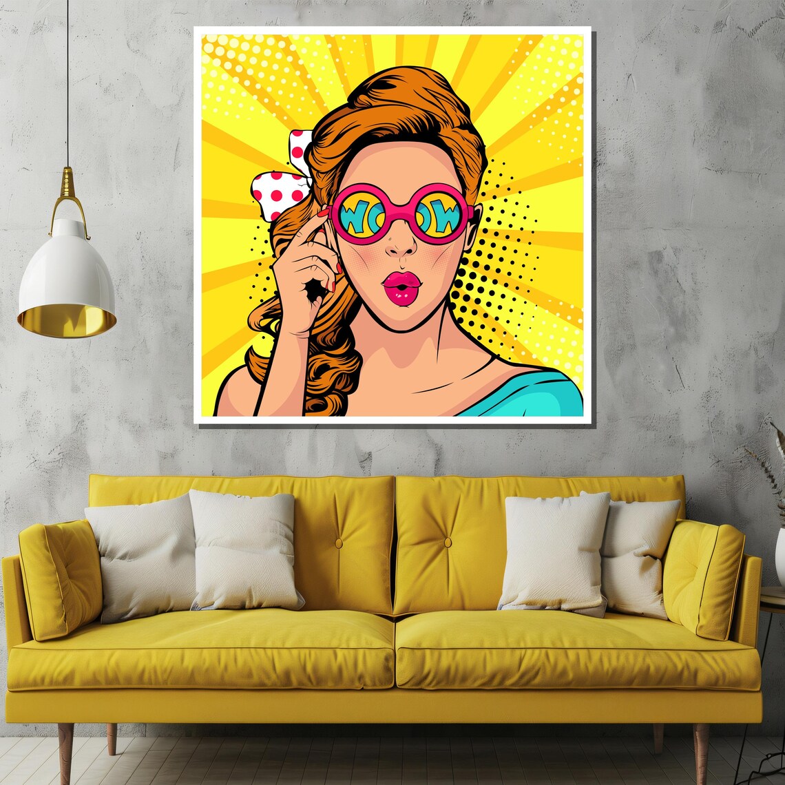 Pop Art Woman Wow Sunglasses Retro Yellow Comic Style Poster - Image 2