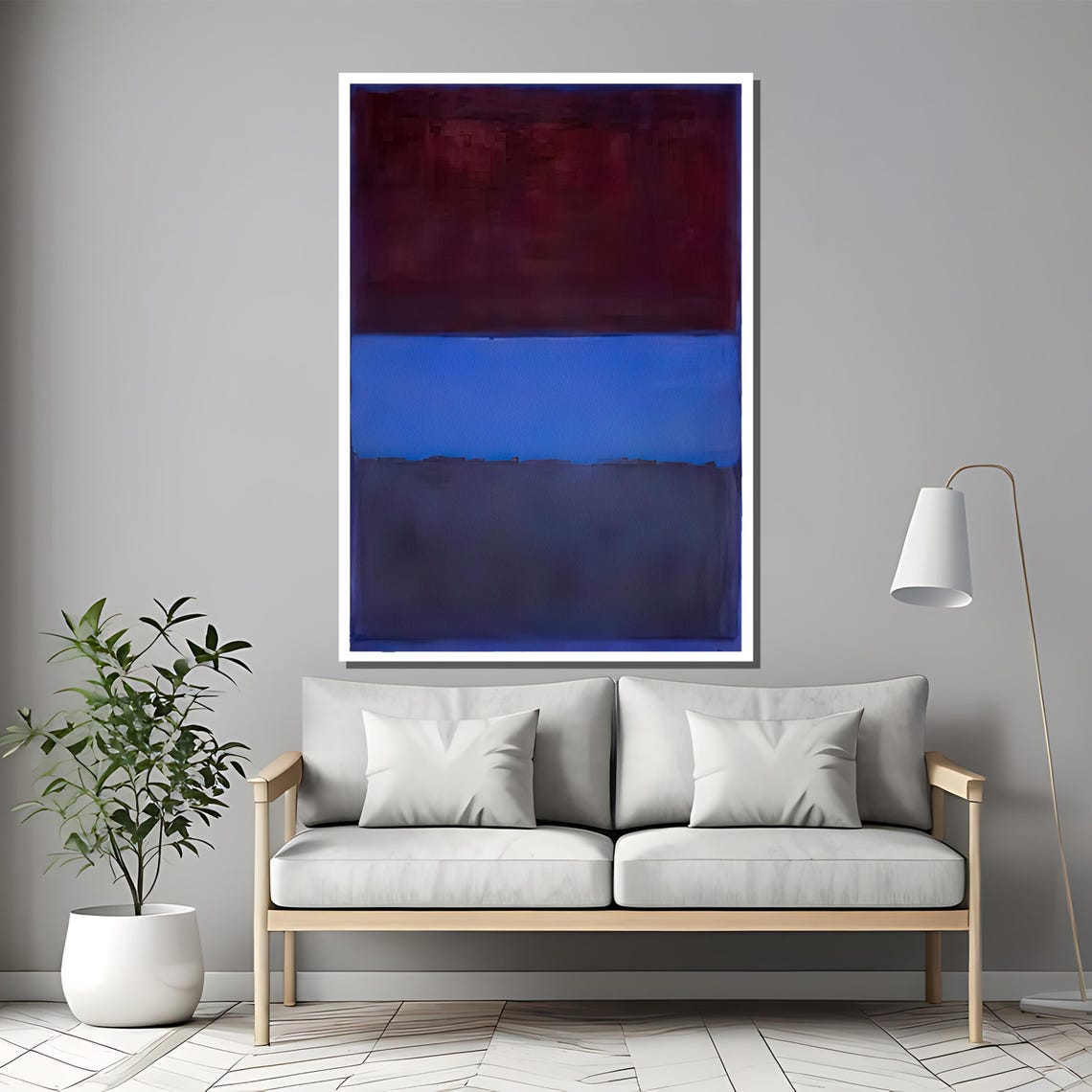 Deep Burgundy And Royal Blue Luxurious Color Field Statement Poster - Image 2