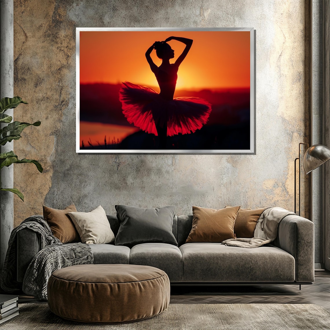 Ballerina Silhouette in Red Tutu Against Sunset Sky Photo Poster - Image 3