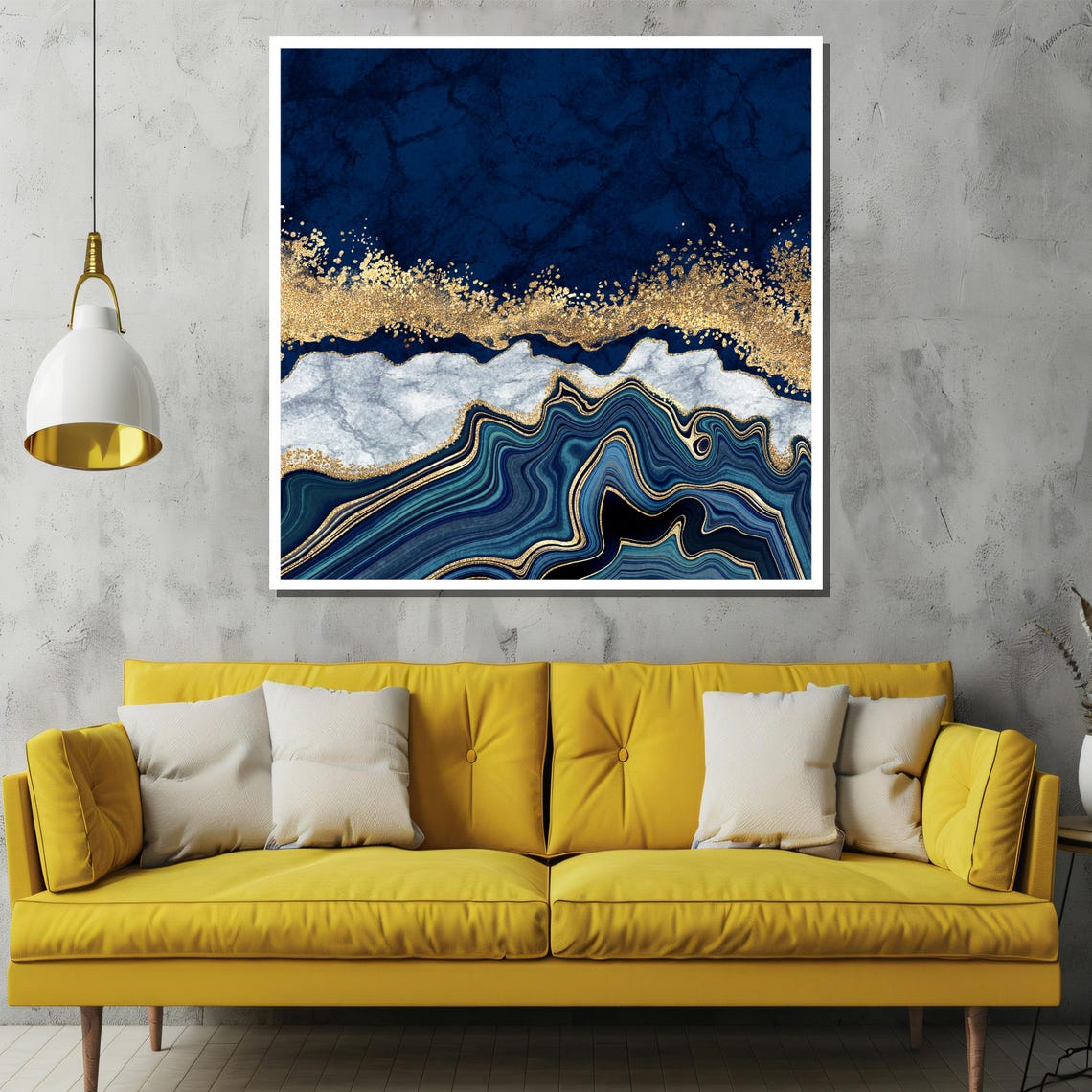 Navy Blue Gold Geode Agate Bands Luxury Abstract Marble Poster - Image 3