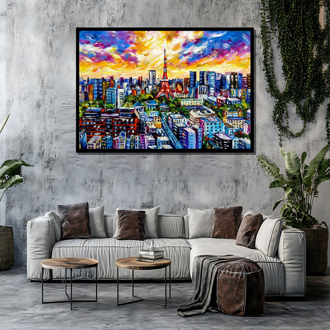 Tokyo Tower at Sunset Colorful City Skyline Japan Painting Poster - Image 4
