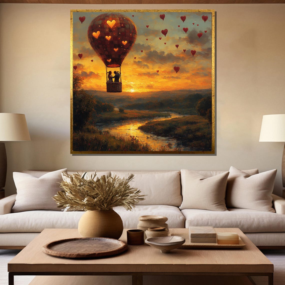 Love in the Clouds Heart Pattern Hot Air Balloon Sunset Flight Poster - Image 5
