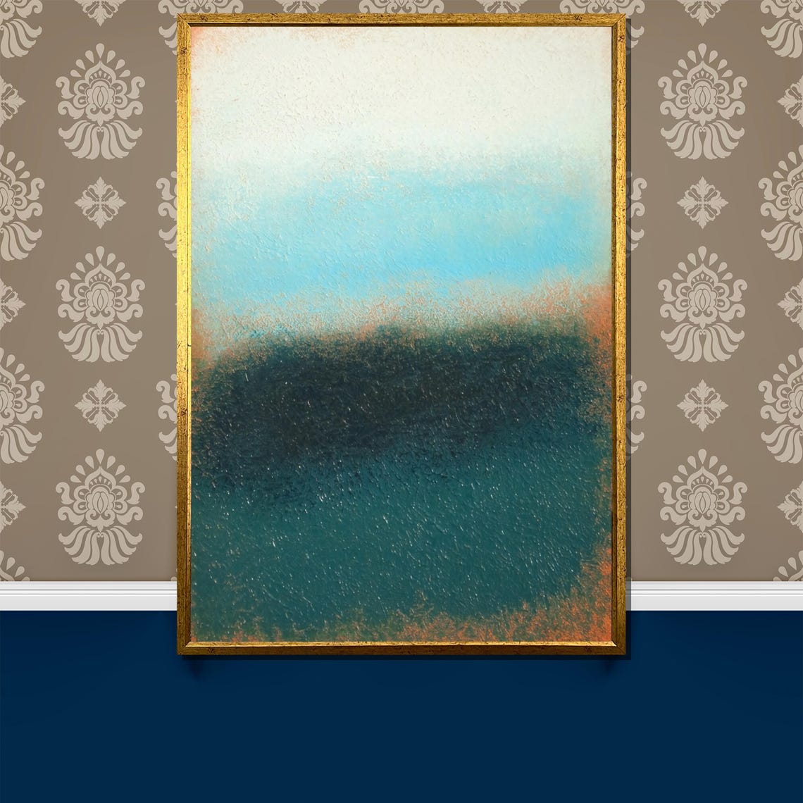 Teal Ocean Wave Curl With Gold Spray Fluid Abstract Ocean Poster