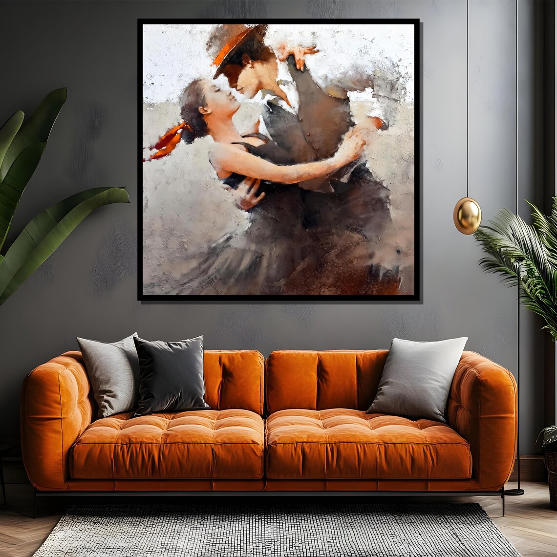 Romantic Close Dance Embrace Couple Textured Grey Art Poster - Image 4
