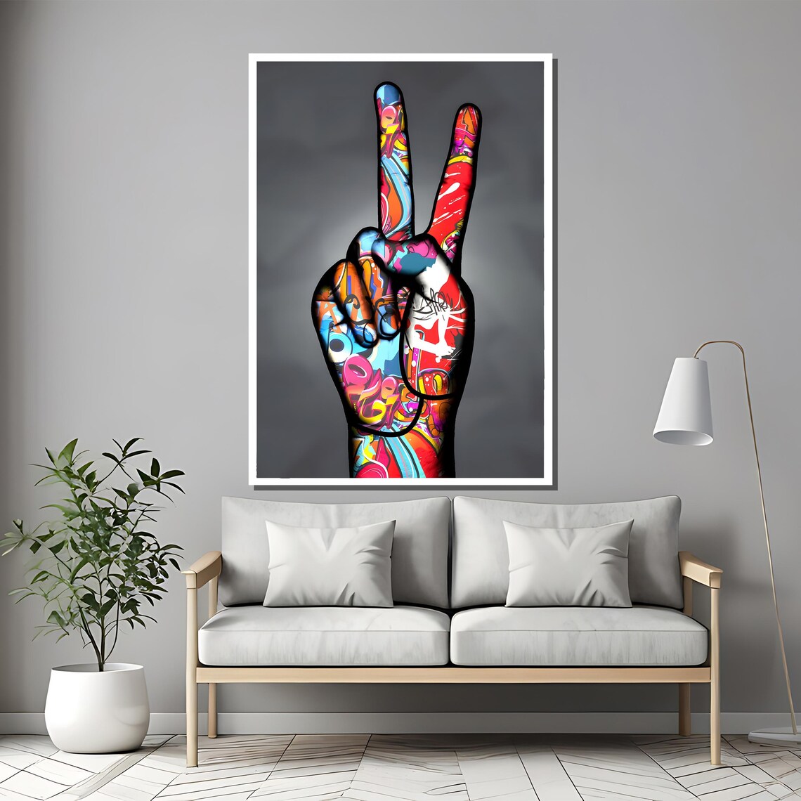 Graffiti Peace Sign Hand Pop Street Art Colorful Elegant Poster - Image 2