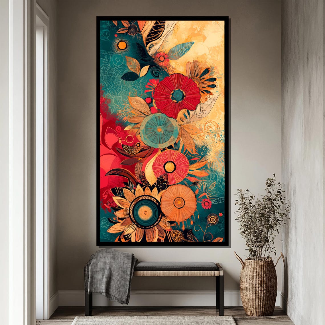 Vibrant Boho Floral Bouquet Abstract Botanical Painting Art Poster - Image 4