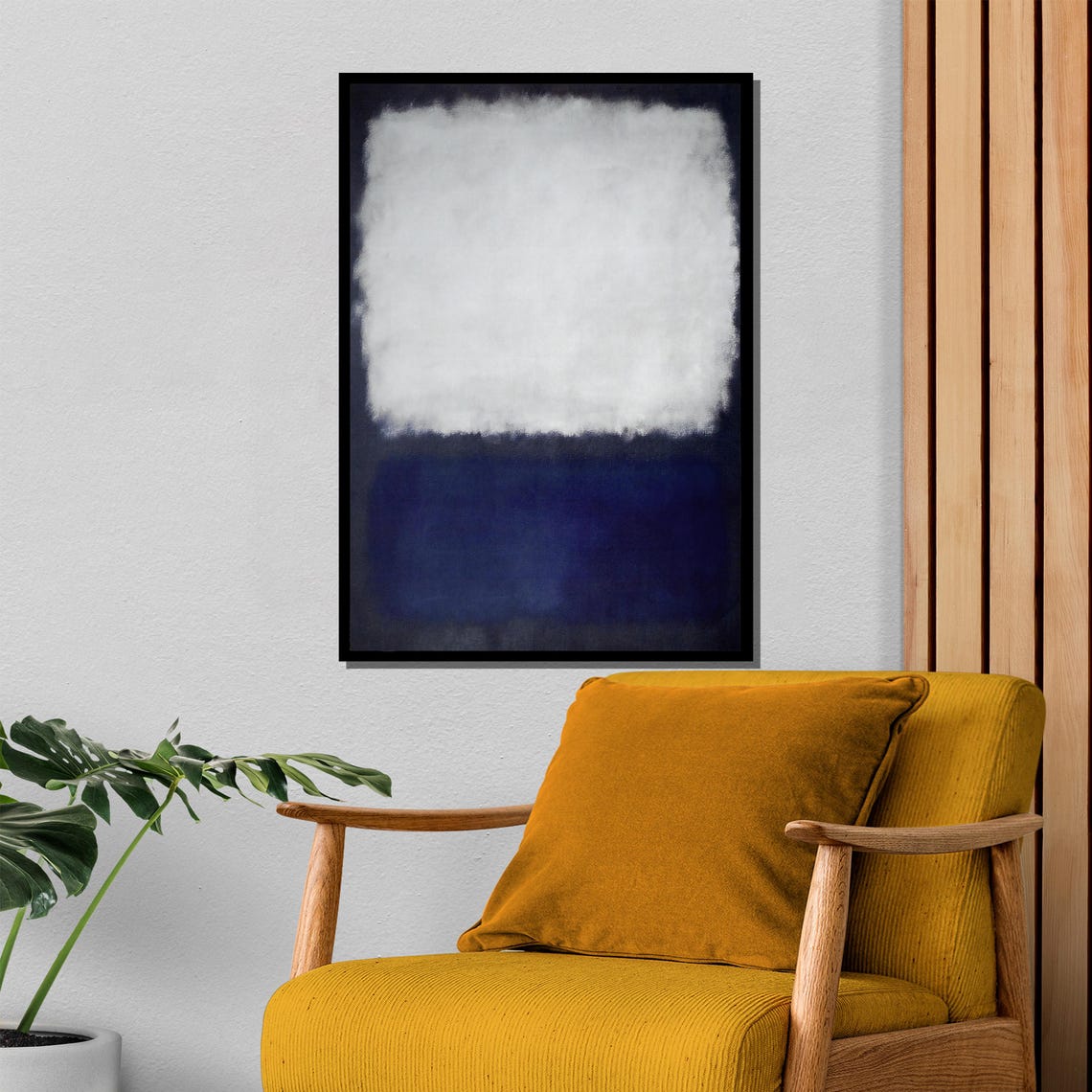Navy Blue And White Mist Abstract Serene Moonlit Water Art Poster - Image 4