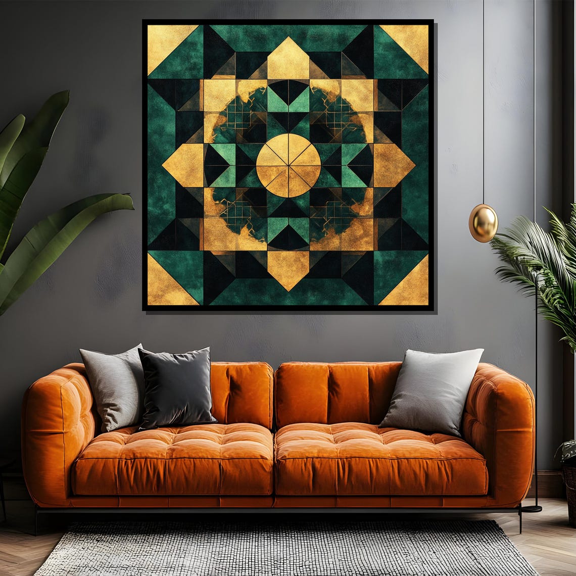 Emerald Green and Gold Geometric Mandala Kaleidoscope Poster - Image 5