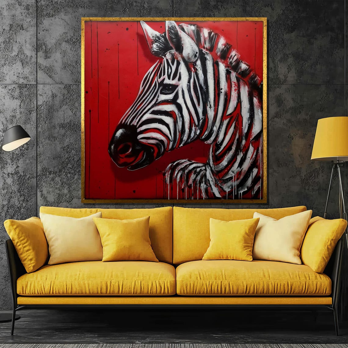 Bold Zebra Painting On Red Unique Animal Art Gift For Modern Wall Decor And Vibrant Home Accent