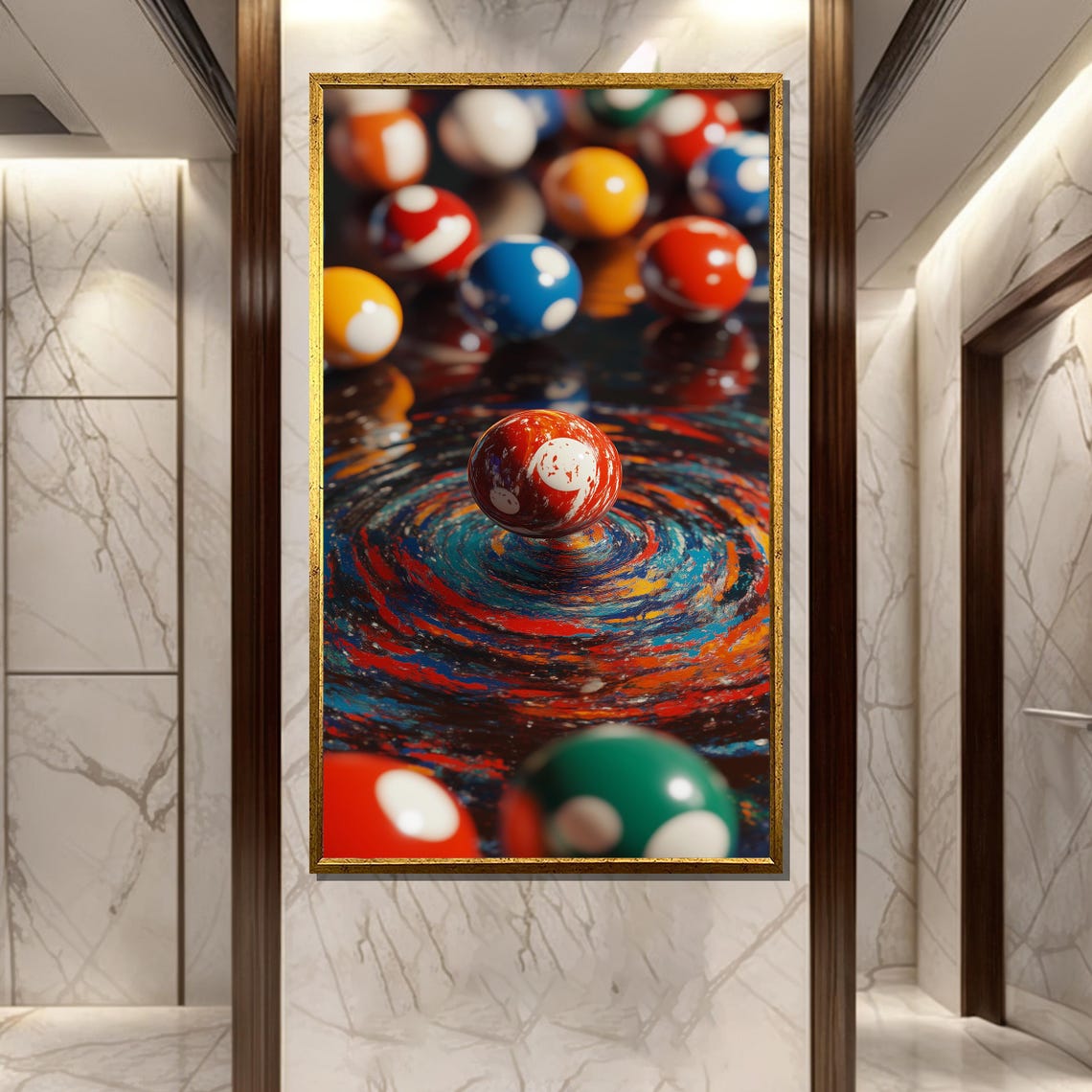 Swirling Colorful Billiard Balls in Impressionist Pop Art Poster