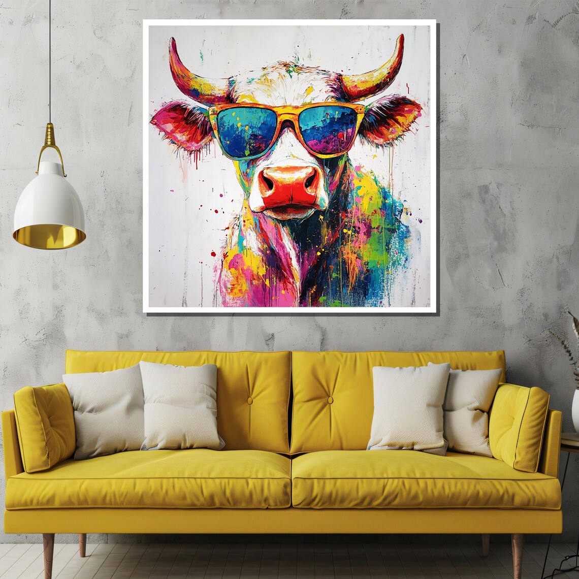 Highland Cow in Blue Sunglasses in a Vibrant Splash Art Poster - Image 2